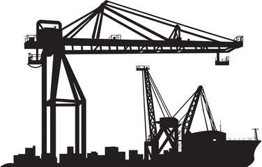Wharfside Logistics Icon Port Crane Vector Graphic Maritime Shipping Hub Emblem Shipping Port Crane Design