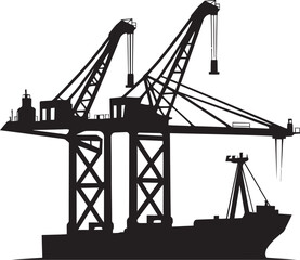Industrial Dockyard Emblem Port Crane Vector Logo Container Terminal Symbol Shipping Port Crane Design