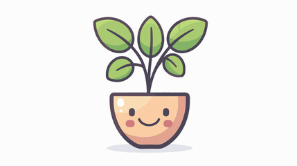 Vector cute plant in pot kawaii character white background