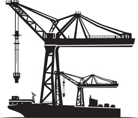 Seaport Infrastructure Emblem Shipping Port Crane Graphic Dockside Cargo Handler Symbol Port Crane Vector Icon