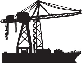 Wharfside Crane Icon Shipping Port Vector Graphic Container Terminal Badge Port Crane Vector Logo