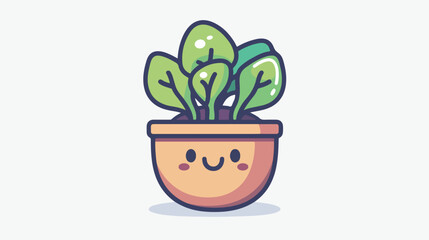 Vector cute plant in pot kawaii character white background