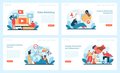Fototapeta na wymiar Marketing 5.0 set. Dynamic video marketing, nurturing customer relationships