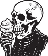 Skeletal Savoring Skeleton Enjoying Soft Serve Vector Graphic Bone Chilling Bliss Soft Ice Cream and Skeleton Emblem