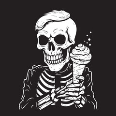 Bone Chilling Bliss Soft Ice Cream and Skeleton Emblem Creepy Cravings Skeleton Licking Soft Serve Icon