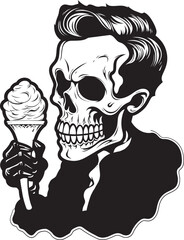 Ghostly Goodness Soft Ice Cream with Skeleton Logo Design Skeletal Savoring Skeleton Enjoying Soft Serve Vector Graphic