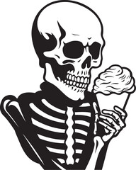 Terrifying Tastes Skeleton Enjoying Soft Ice Cream Graphic Icy Indulgences Skeleton with Soft Serve Vector Design