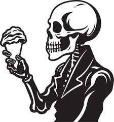 Eerie Eats Soft Ice Cream and Skeleton Emblem Frosty Frights Skeleton Licking Soft Ice Cream Icon