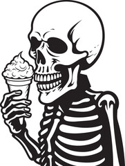 Frozen Frights Skeleton with Soft Serve Ice Cream Icon Hauntingly Delicious Soft Ice Cream and Skeleton Logo