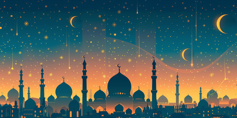 Islamic illustration background, islamic mosque , Ramadan kareem or eid mubarak,eid ul fitr or eid ul adha, ai generated - obrazy, fototapety, plakaty