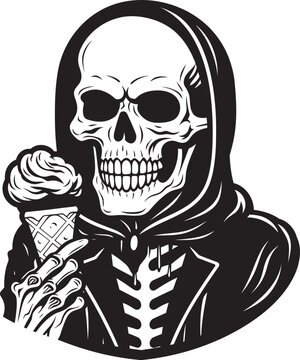 Icy Delight Skeleton Licking Soft Serve Vector Graphic Ghostly Goodies Soft Ice Cream with Skeleton Emblem
