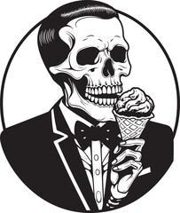 Ghostly Goodies Skeleton Enjoying Soft Ice Cream Emblem Frosty Frights Soft Ice Cream with Skeleton Graphic