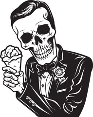 Chilling Confectionery Soft Ice Cream with Skeleton Logo Hauntingly Delicious Skeleton and Soft Ice Cream Vector