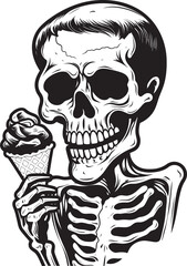 Icy Delight Soft Ice Cream with Skeleton Vector Ghostly Goodies Skeleton Enjoying Soft Ice Cream Emblem
