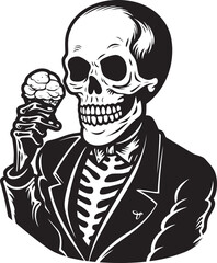 Terrifying Temptations Skeleton and Soft Ice Cream Logo Design Ghostly Goodness Skeleton Licking Soft Serve Vector Emblem