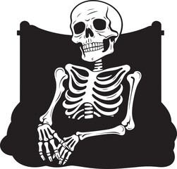Creepy Slumber Skeleton Lied on Bed Logo Bone Chilling Dreams Skeleton Vector Bed Icon