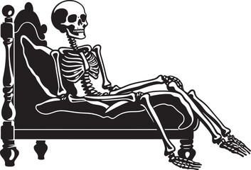 Rest in Terror Skeleton on Bed Vector Logo Design Grim Slumber Skeleton Resting on Bed Icon