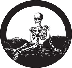 Grim Slumber Skeleton Resting on Bed Icon Haunting Harmony Skeleton on Bed Logo