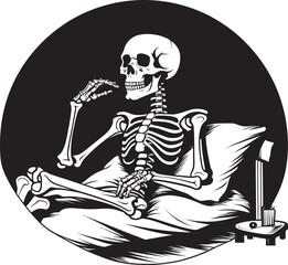 Ghostly Siesta Skeleton Resting on Bed Emblem Bed of Nightmares Skeleton Lied on Bed Graphic