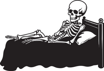 Skeletal Comfort Skeleton on Bed Vector Logo Design Bone Chilling Repose Skeleton Lying on Bed Graphic