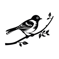 bird on a branch of tree black and white vector illustration isolated transparent background logo, cut out or cutout t-shirt print design