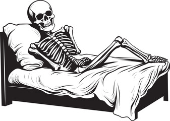Skeletal Slumber Skeleton Resting on Bed Emblem Bone Chilling Dreams Skeleton on Bed Graphic
