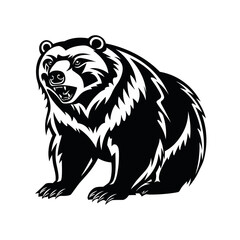 brown bear black and white vector illustration isolated transparent background logo, cut out or cutout t-shirt print design