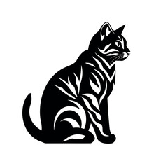 cat black and white  vector illustration isolated transparent background logo, cut out or cutout t-shirt print design