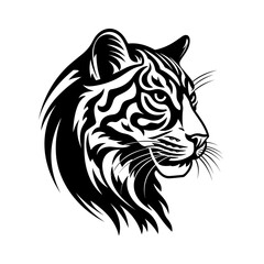 head of a tiger cat black and white  vector illustration isolated transparent background logo, cut out or cutout t-shirt print design
