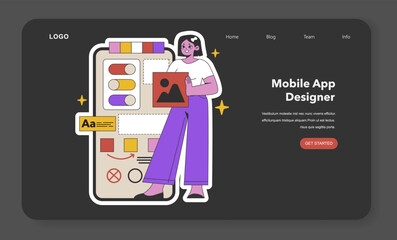 Mobile App Designer in Creative Process. Flat vector illustration