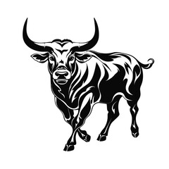  bull or cow black and white  vector illustration isolated transparent background logo, cut out or cutout t-shirt print design