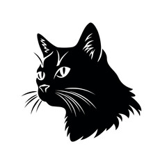 cat head black and white  vector illustration isolated transparent background logo, cut out or cutout t-shirt print design