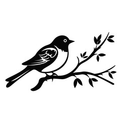 bird on a branch of tree black and white vector illustration isolated transparent background logo, cut out or cutout t-shirt print design