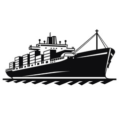 silhouette of a ship black and white vector illustration isolated transparent background logo, cut out or cutout t-shirt print design