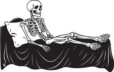 Creepy Calm Skeleton on Bed Logo Spooky Serenity Skeleton Resting on Bed Emblem