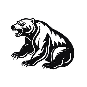 brown bear black and white vector illustration isolated transparent background logo, cut out or cutout t-shirt print design