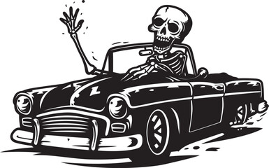 Bone Cruise Skeleton Riding Car Logo Speedy Skele Car Vector Icon Design