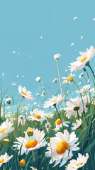 A field of daisies swaying in the breeze Calmness atmospheric photo footage for TikTok, Instagram, Reels, Shorts