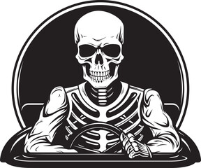 Skeletal Sprint Car with Skeleton Logo Ghostly Gearshift Skeleton Driving Icon