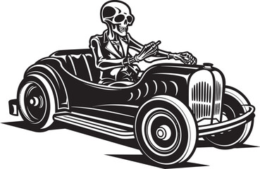 Skele Drive Car with Skeleton Vector Macabre Motorist Skeleton Riding Car Icon