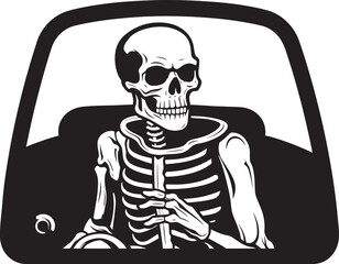 Creepy Cruise Skeleton Driving Logo Design Bone Steered Beast Car with Skeleton Icon Graphic