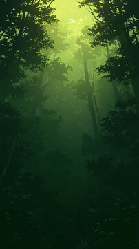A dark green forest with sunlight filtering through Calmness atmospheric photo footage for TikTok, Instagram, Reels, Shorts