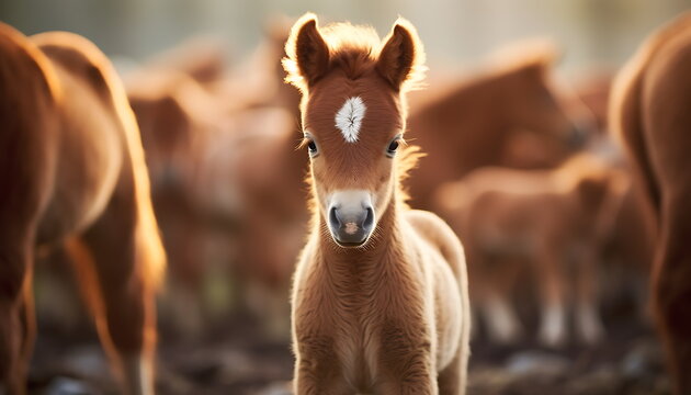 horses at birth in a field of grass. generative ai