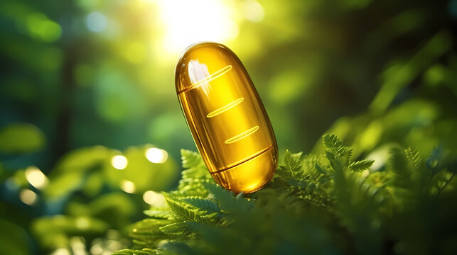 Fish oil capsule close up, concept of healthy diet and healthy food supplements