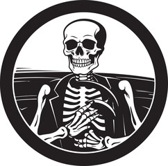 Phantom Pedal Car with Skeleton Icon Logo Skele Wheels Skeleton Driving Car Icon Design