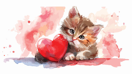 watercolor illustration of cute kitten valentines 