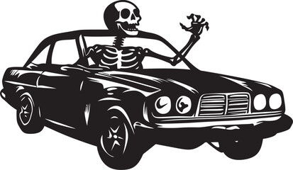 Obraz premium Ghost Highway Car with Skeleton Icon Graphic Skeletal Arsenal Vector Logo Design with Guns