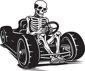 Skele Speedway Skeleton Driving Car Graphic Icon Bone Branded Ride Car with Skeleton Vector Logo