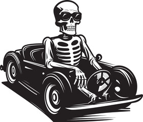 Phantom Pedal Car with Skeleton Vector Logo Skele Wheels Skeleton Riding Car Graphic