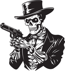 Skeletal Soldiers Skeleton with Guns Logo Pistol Packin Bones Firearms Vector Icon